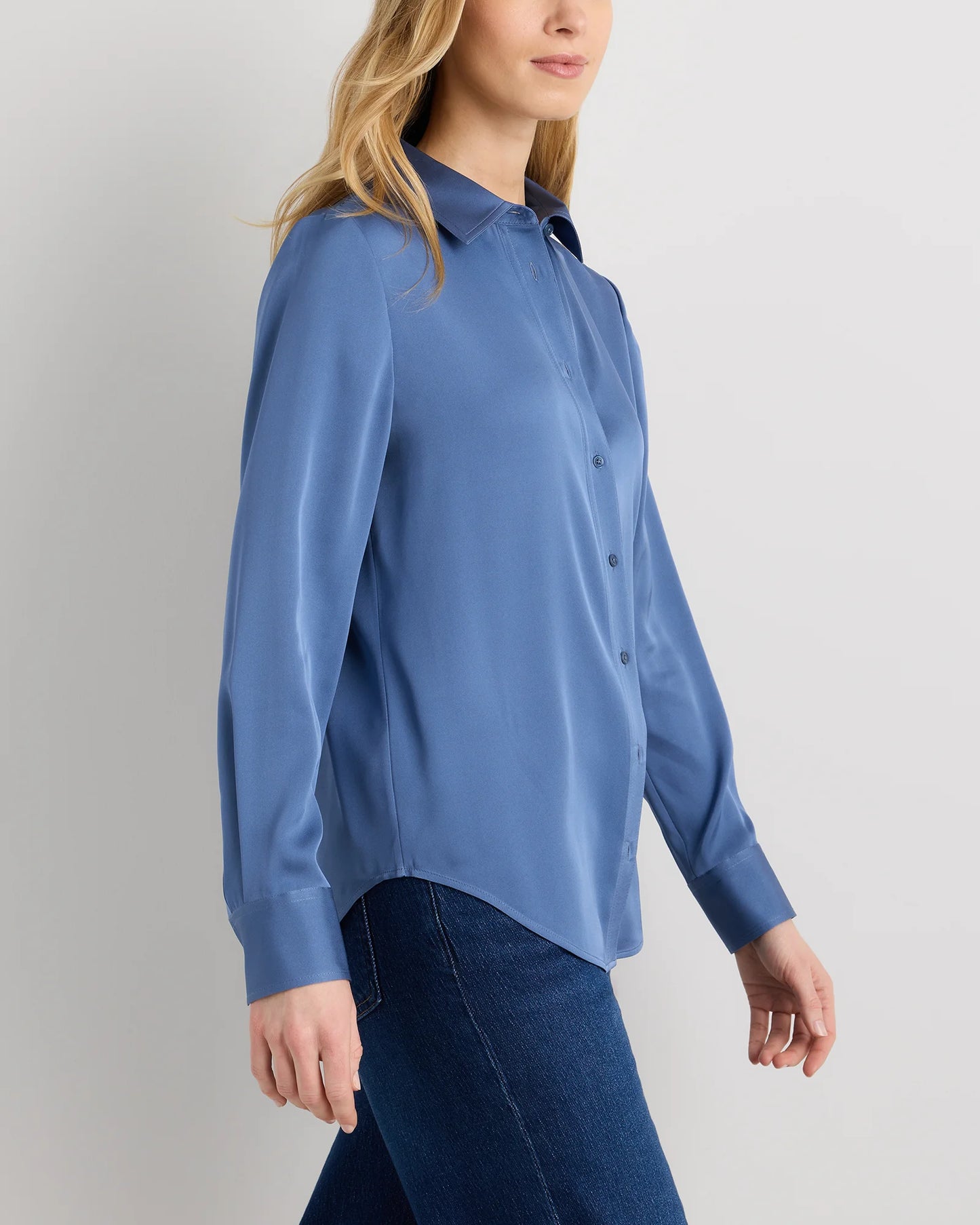 Washable Stretch Silk Blouse - XS / Moonstone Blue