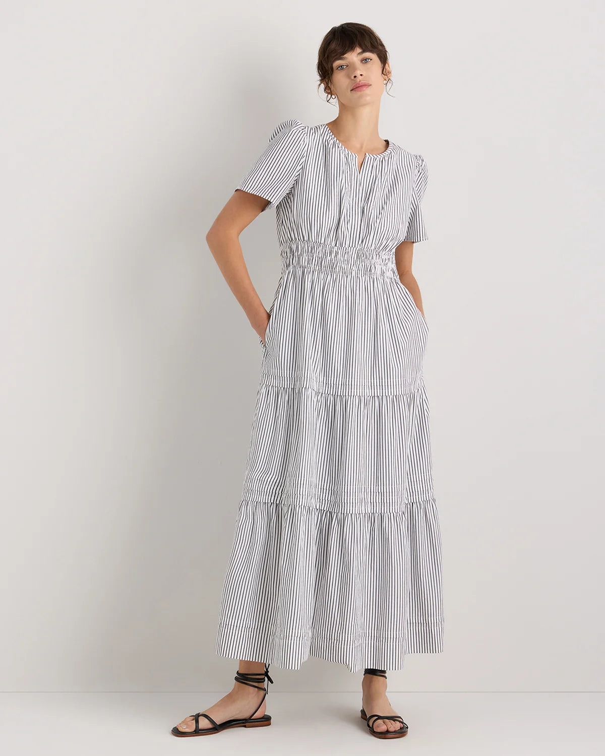 100% Organic Cotton Poplin Tiered Maxi Dress - XS / Riviera Blue Heirloom Floral