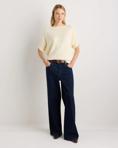 Lightweight Cotton Cashmere Link-Stitch Dolman Sweater - XS / Sugar Stone