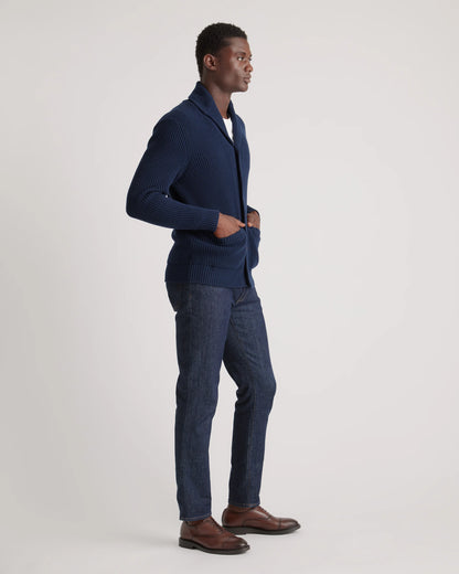 100% Organic Cotton Shawl-Collar Cardigan Sweater - S / Navy