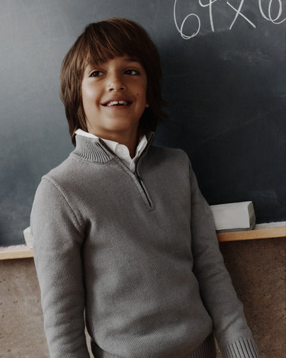 Boys 100% Organic Cotton Quarter-Zip Sweater - 6 / Navy