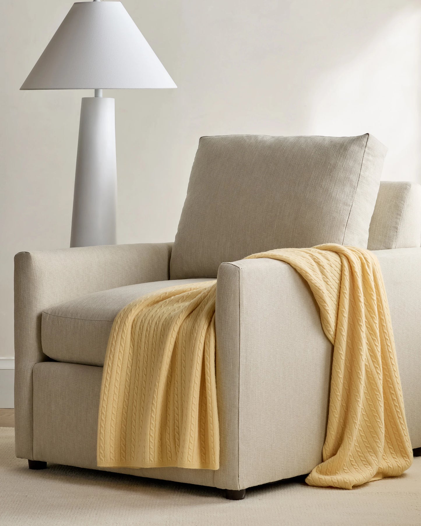 Cable Knit Cashmere Throw - 50x70 / Limoncello
