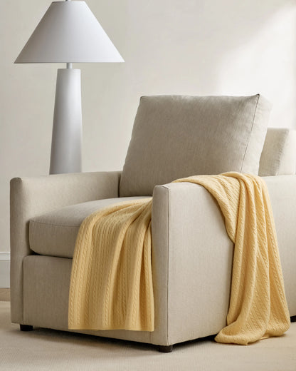 Cable Knit Cashmere Throw - 50x70 / Limoncello