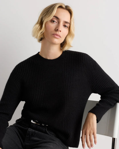 Lightweight Baby Alpaca Ribbed Crewneck - XS / Smoked Charcoal