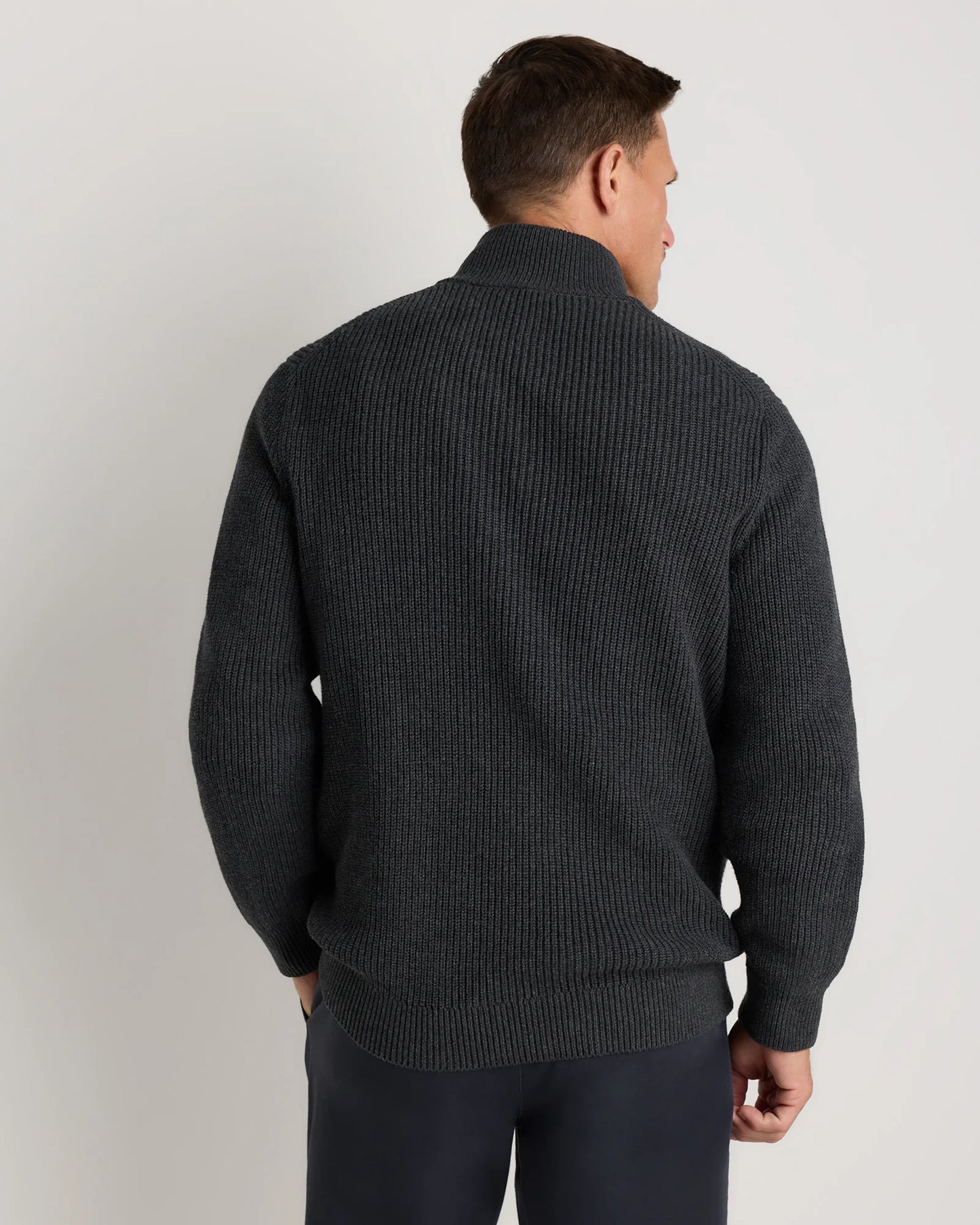 100% Organic Cotton Ribbed Quarter-Zip Sweater - S / Navy