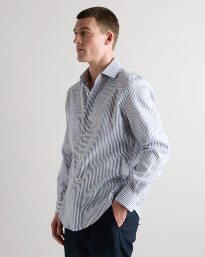 100% European Linen Wrinkle-Resistant Dress Shirt - S / Chambray Blue