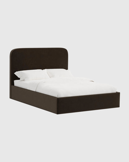 Curved Bed in Performance Velvet - Full / Walnut