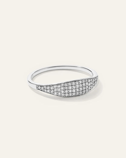 14k Gold Pave Slim Signet Ring - 4 / Yellow Gold