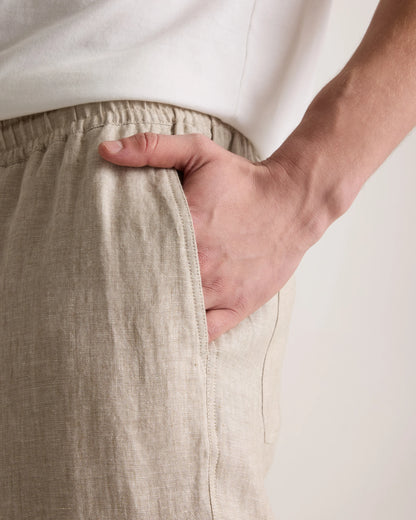 100% European Linen Drawstring Beach Pants - XS / Taupe Brown Chambray