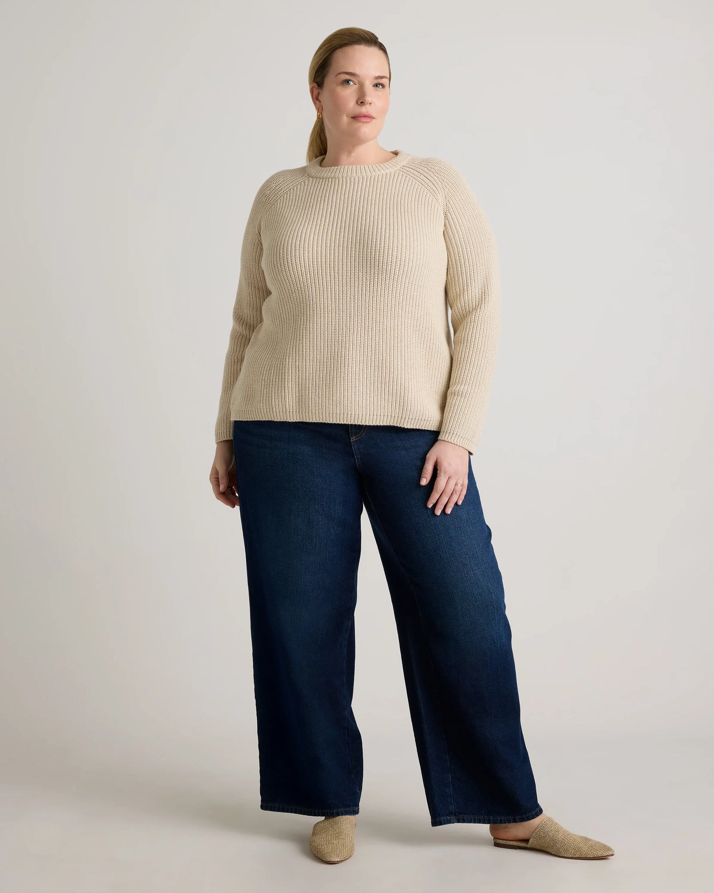 100% Organic Cotton Fisherman Crew Sweater - 1X / Blue Sapphire