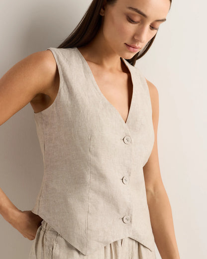100% European Linen Vest - XS / Blue Pinstripe