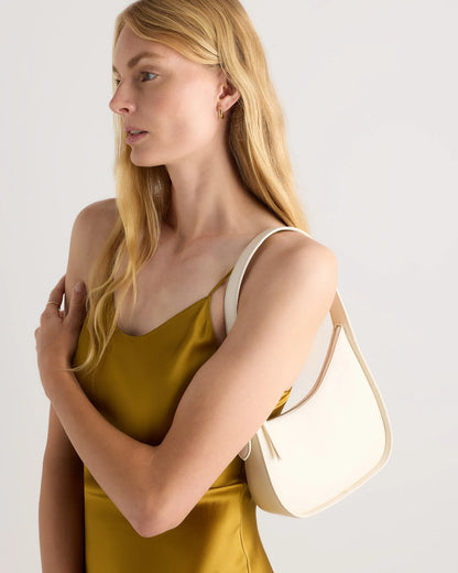 Italian Leather Asymmetrical Mini Shoulder Bag - One Size / Shell Pink