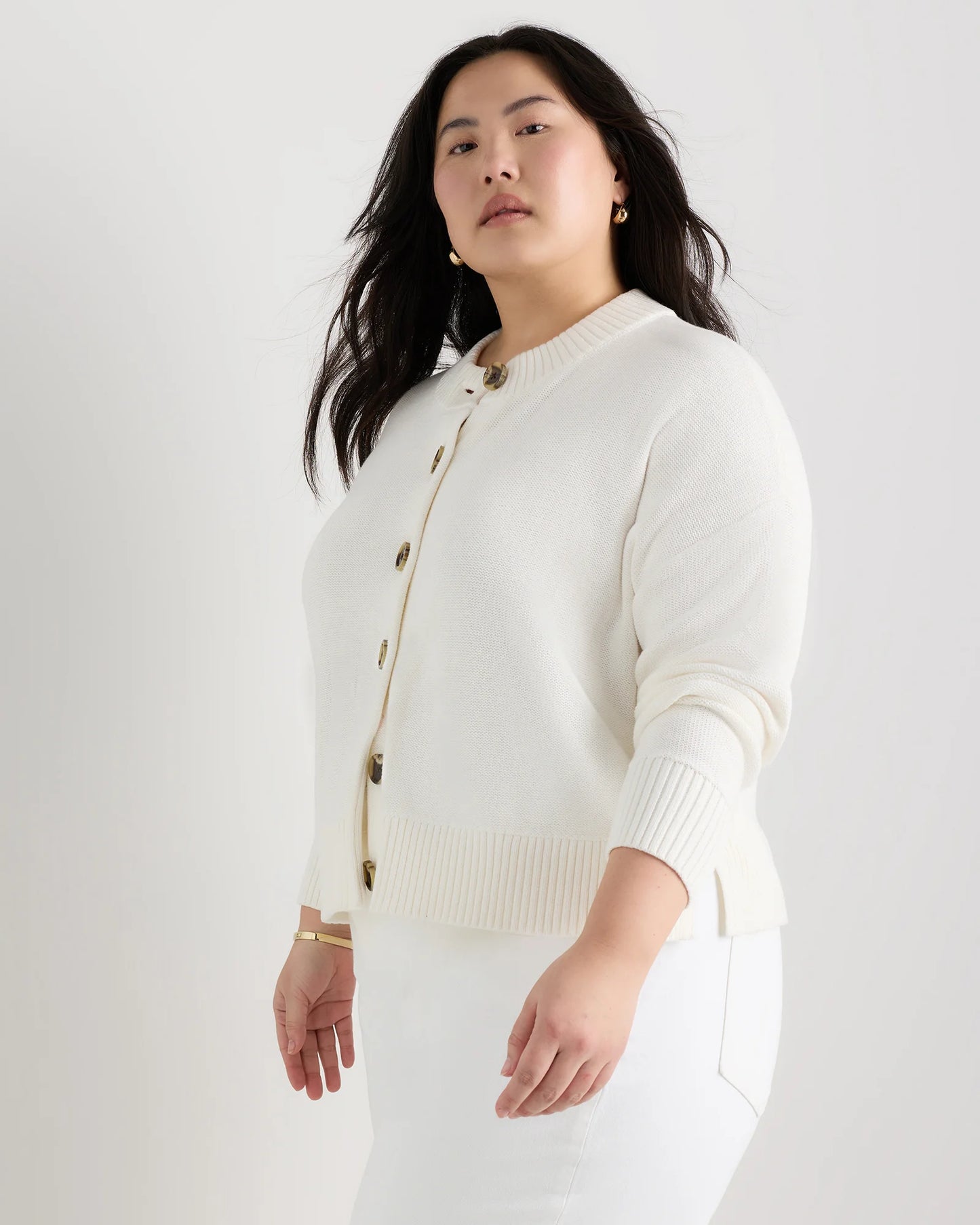 100% Organic Cotton Cropped Cardigan - 1X / Speckled Beige