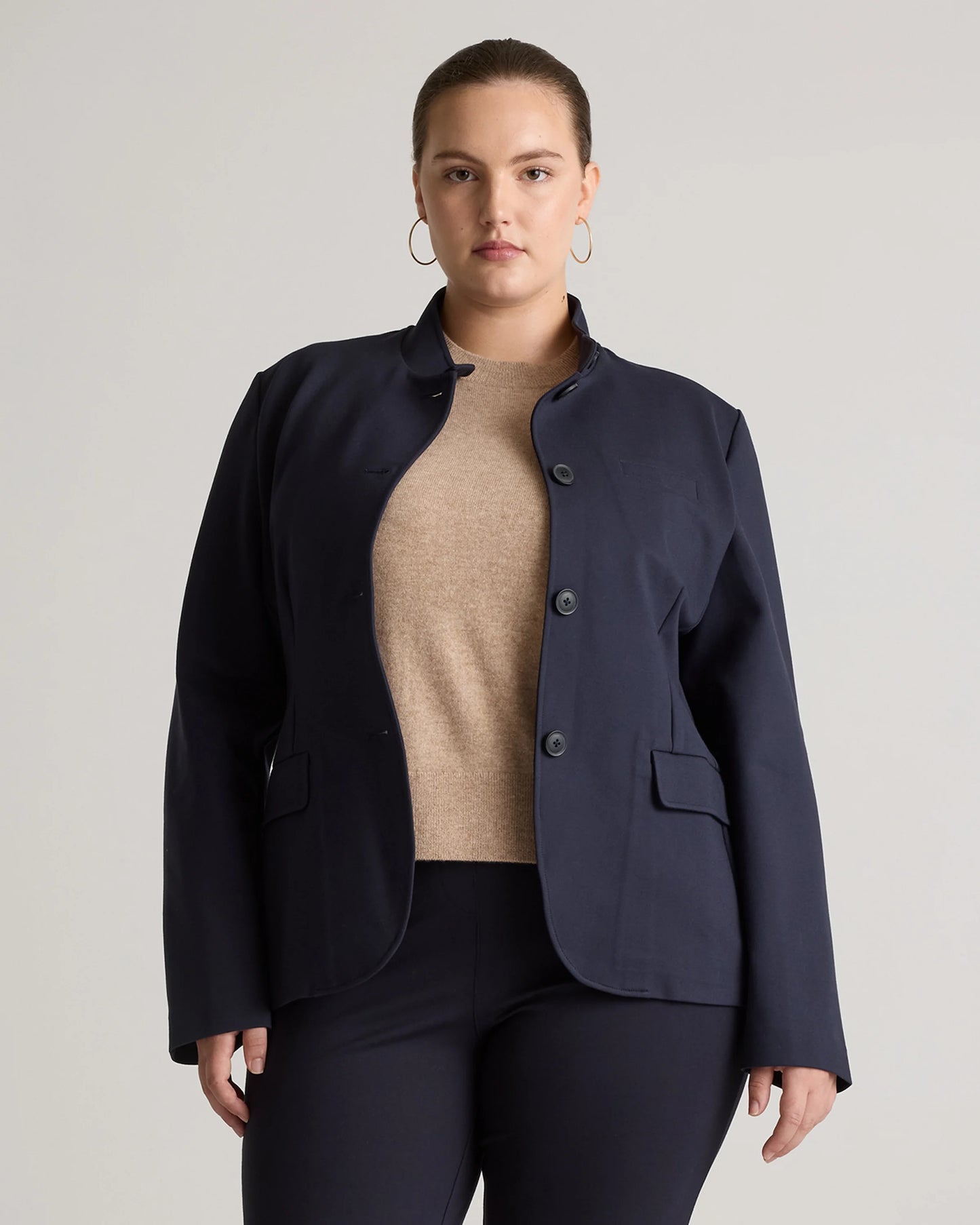 Ultra-Stretch Ponte Stand Collar Blazer - XS / Navy