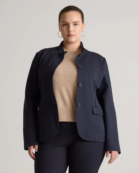 Ultra-Stretch Ponte Stand Collar Blazer - XS / Navy