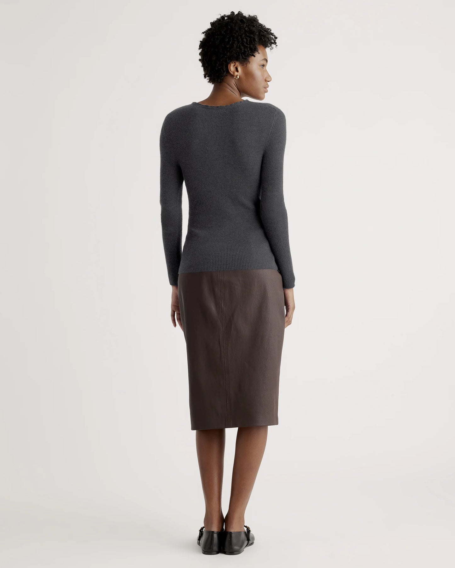 Featherweight Cashmere Ribbed Crewneck Sweater - XS / Charcoal