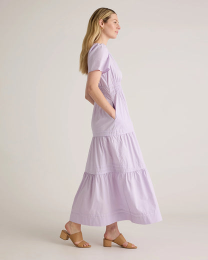 100% Organic Cotton Poplin Tiered Maxi Dress - XS / Riviera Blue Heirloom Floral