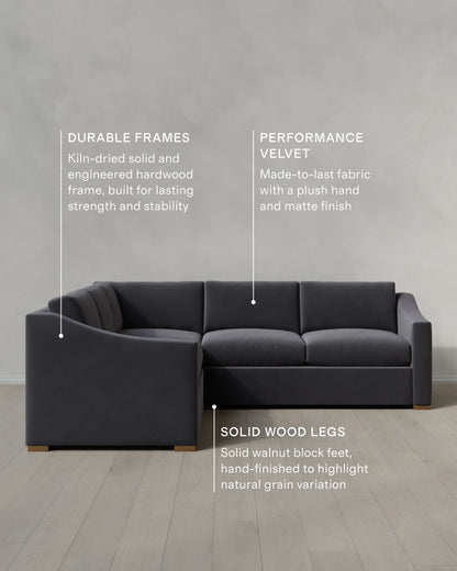 Hollis Slope Arm L Sectional in Performance Velvet - 110x110 / Gunmetal