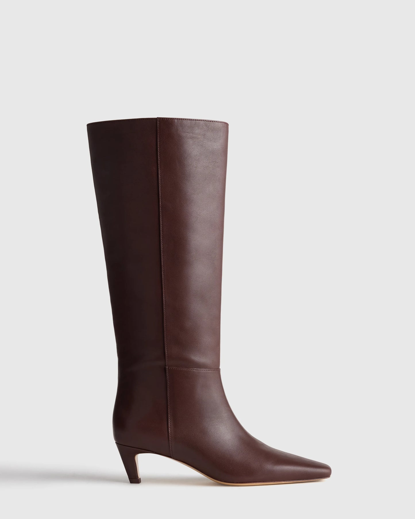 Italian Leather Tall Kitten Heel Boots - 5 / Espresso Brown