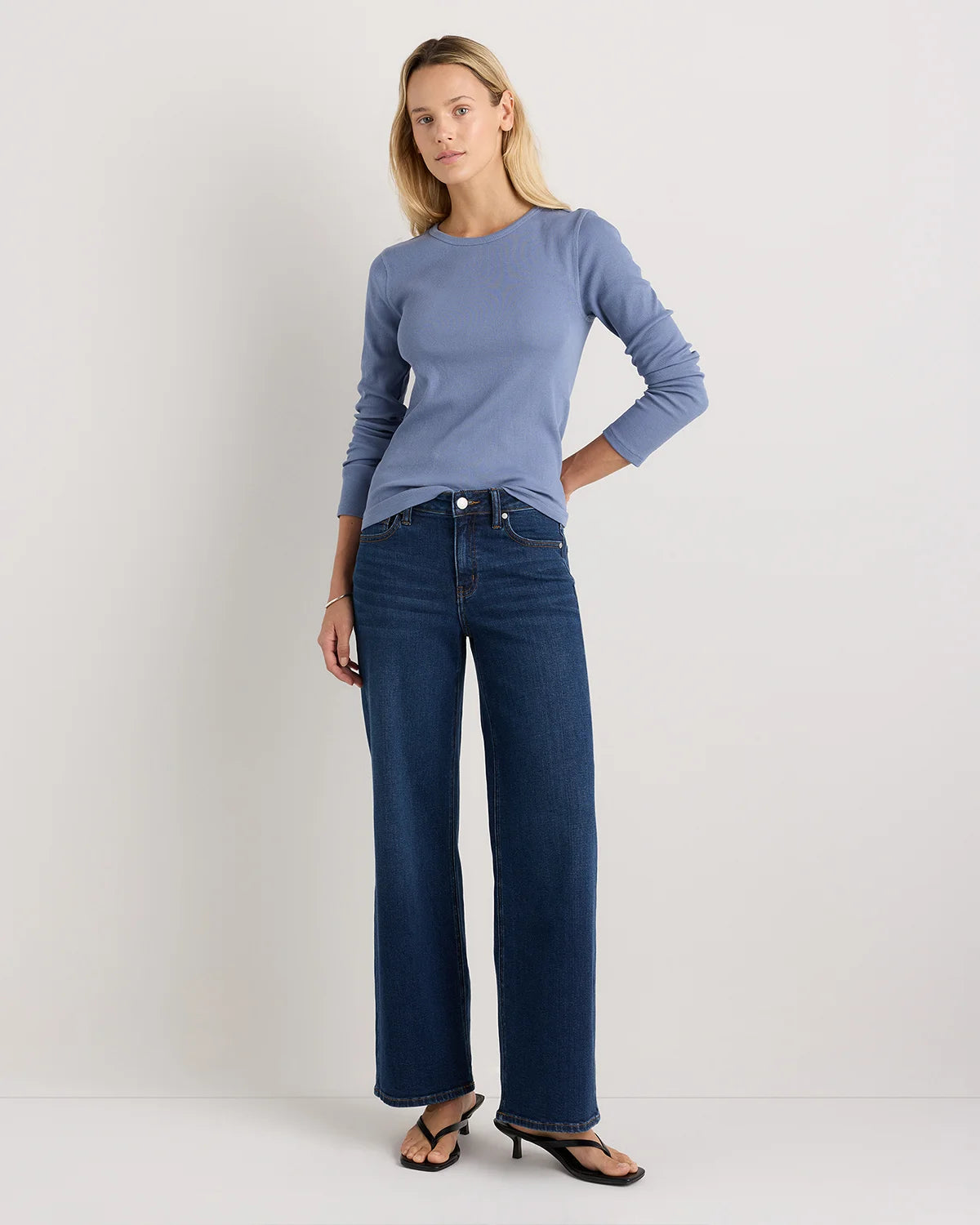 Organic Cotton Micro-Rib Long Sleeve Tee - XS / Moonstone Blue