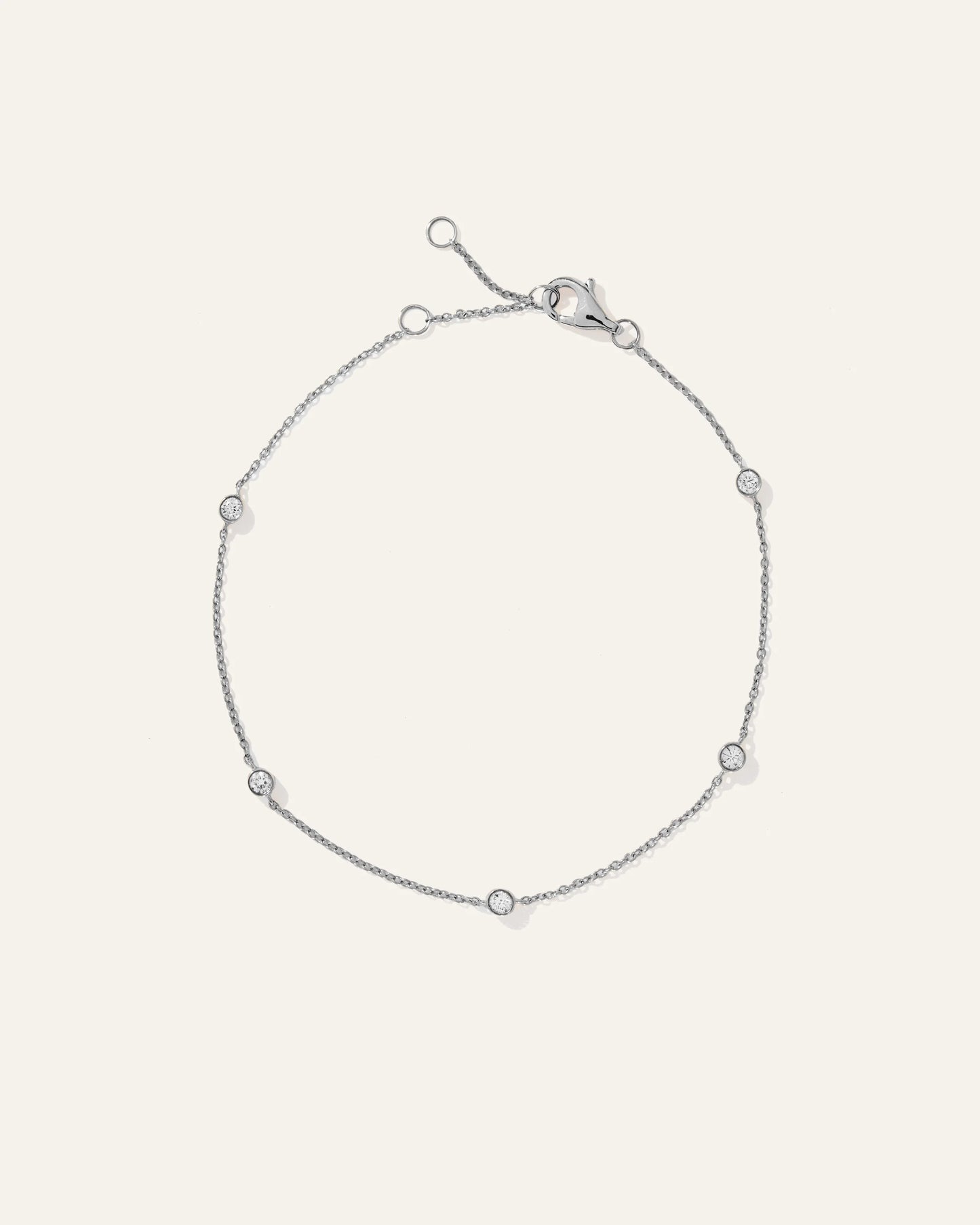 14K Gold Diamond Bezel Station Bracelet - One Size / White Gold