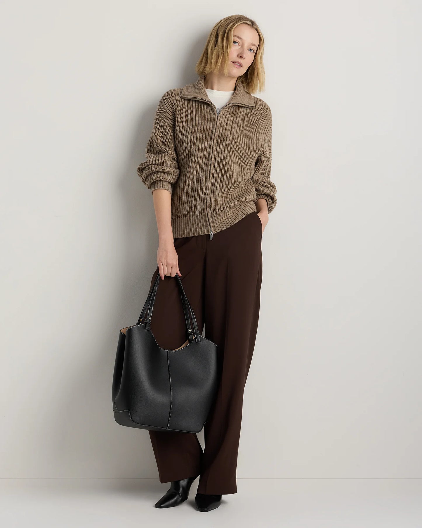Italian Leather Trapeze Tote - One Size / Dark Brown