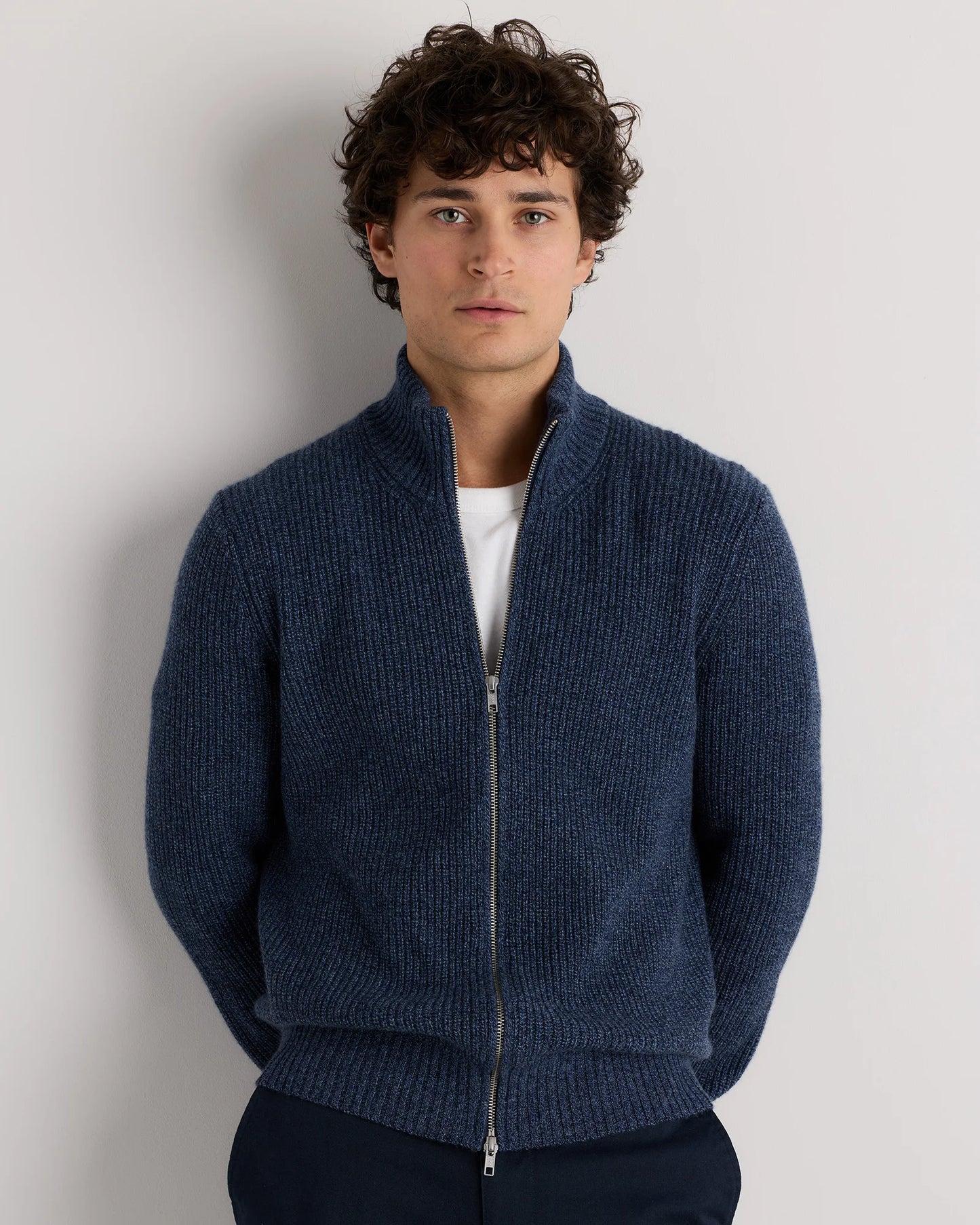 Mongolian Cashmere Fisherman Full Zip Sweater - S / Teak
