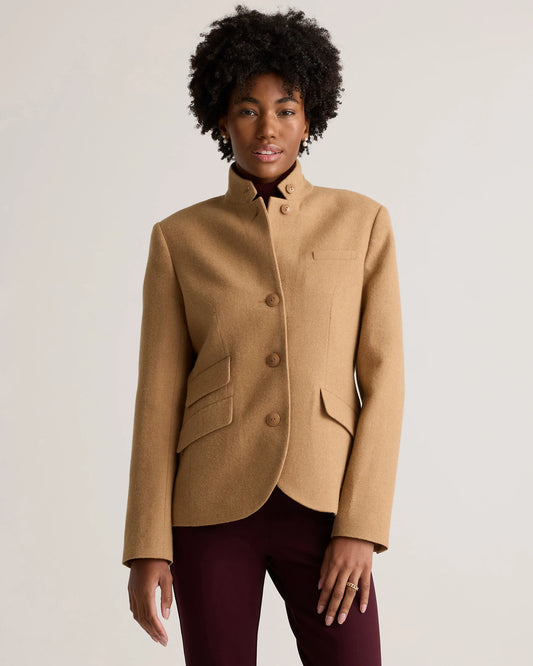 Italian Wool Stand Collar Blazer - XS / Warm Camel