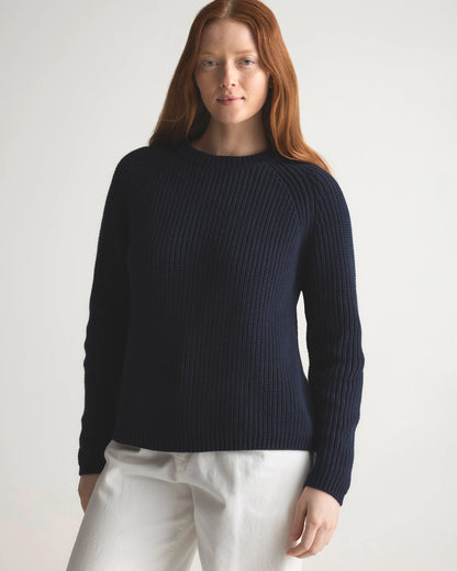100% Organic Cotton Fisherman Crew Sweater - XS / Sapphire Blue