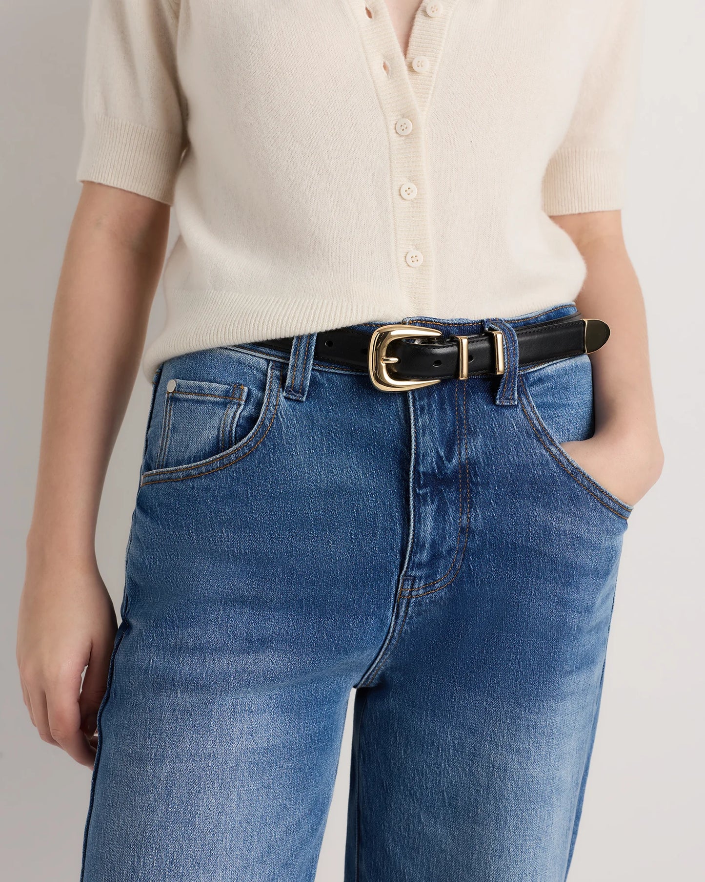 Lola European Leather Western Belt - XS / Black/Silver