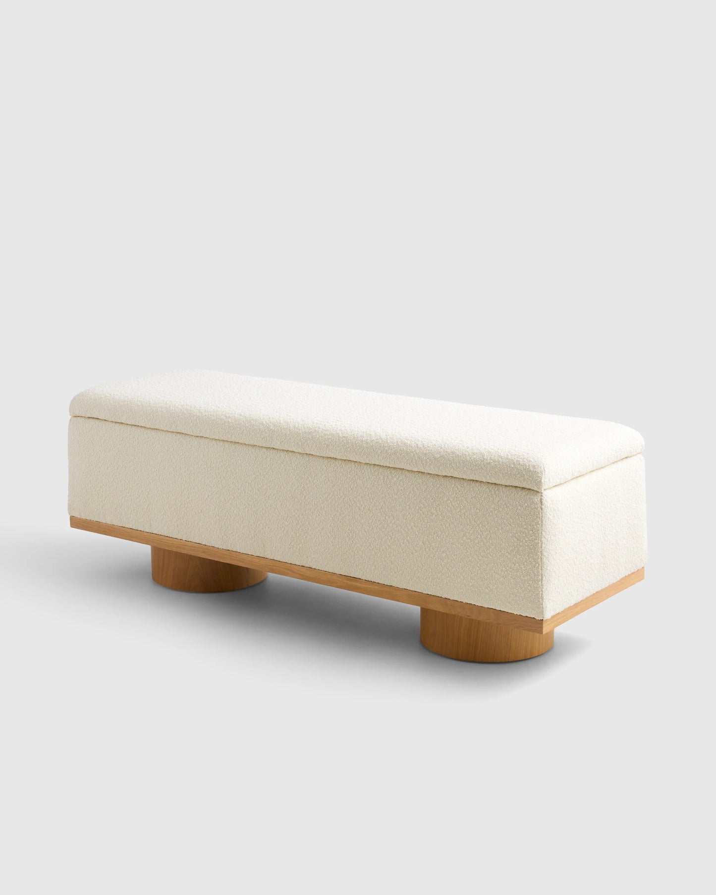 Oak and Performance Boucle Storage Bench - One Size / Ivory