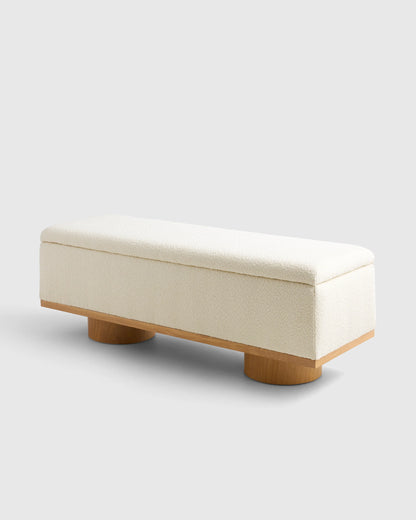 Oak and Performance Boucle Storage Bench - One Size / Ivory