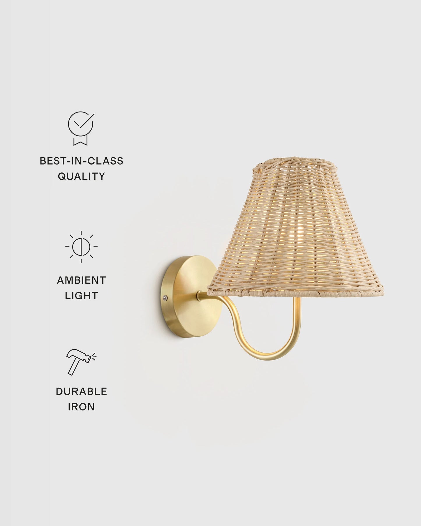 Curved Iron Sconce with Rattan Shade - One Size / Light Brown