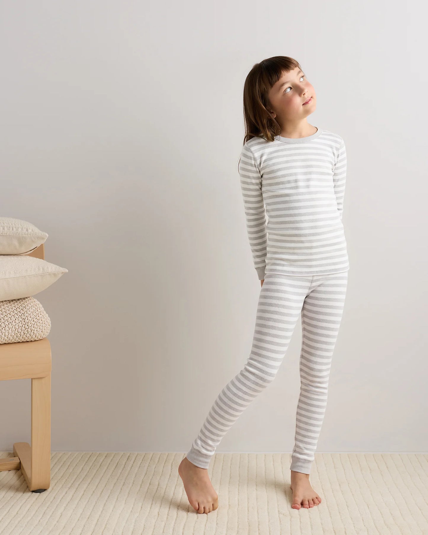 100% Organic Cotton Long Sleeve and Pant Pajama Set - 6 / Navy Stripe