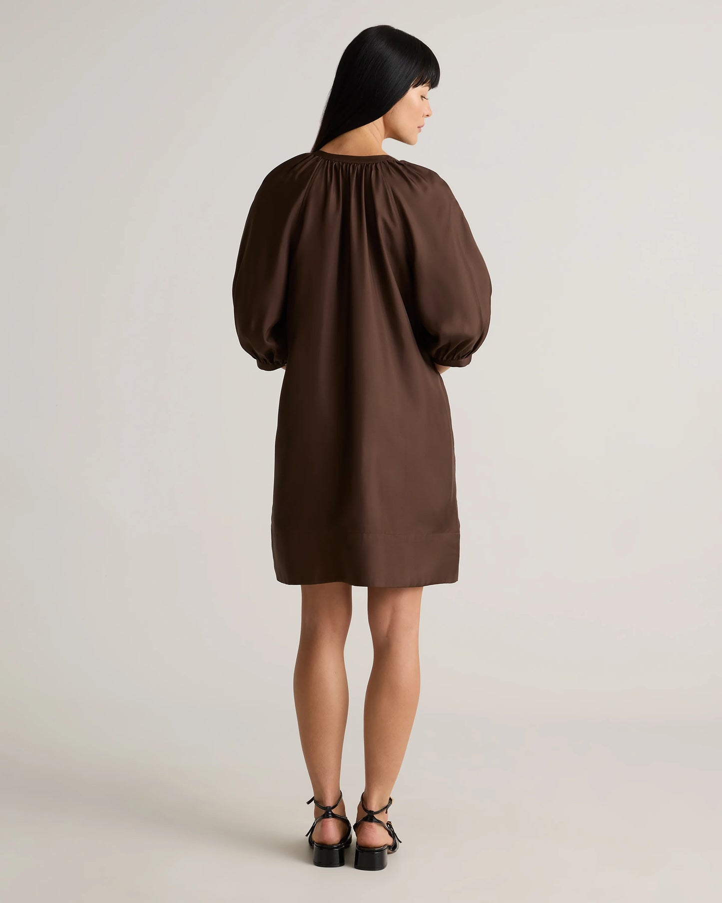 100% Silk Twill Button Front Mini Dress - XS / Hot Fudge