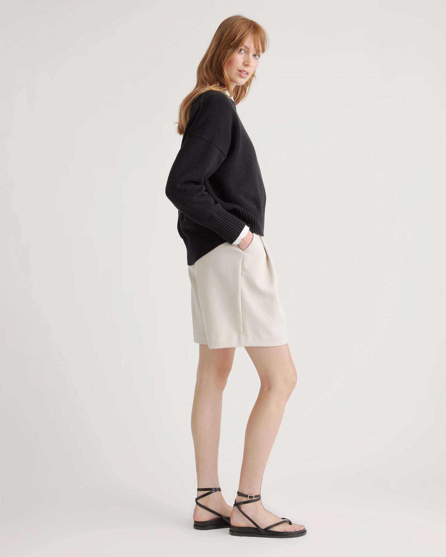 100% Organic Cotton Boyfriend Crew Sweater - XS / Speckled Beige