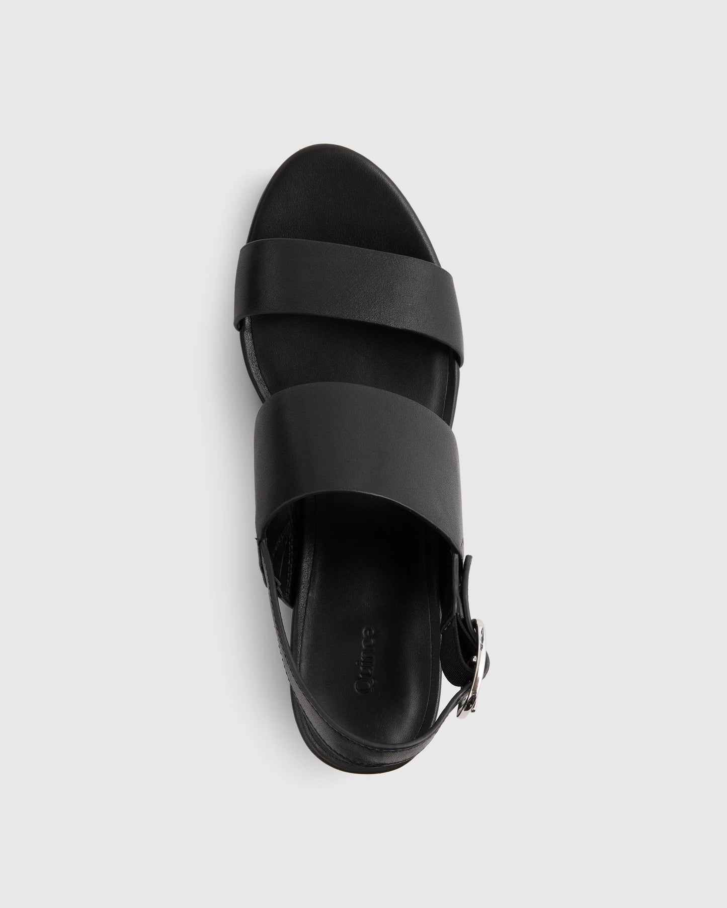 Italian Leather Double Band Block Heel Sandal - 5 / Black