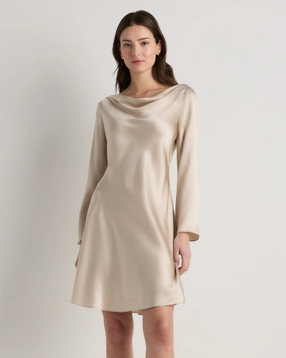 100% Washable Silk Long Sleeve Mini Dress - XS / Wine Tasting Red