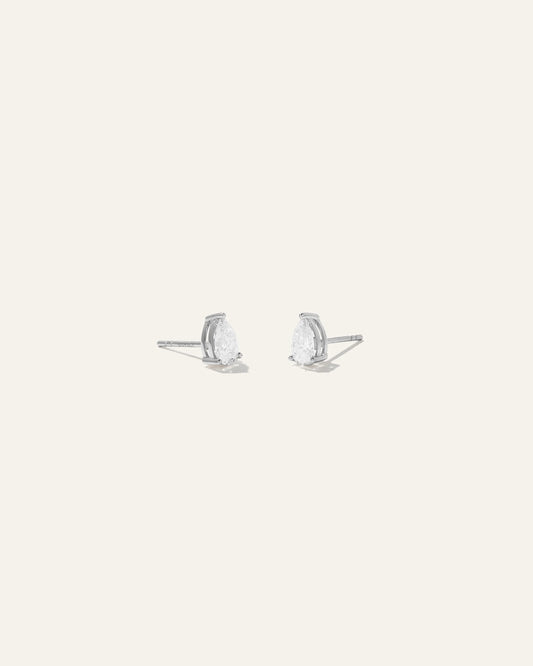 14k Gold Lab Grown Diamond Pear Solitaire Studs - 1ctw - One Size / White Gold