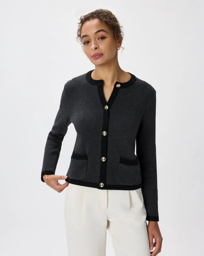 100% Organic Cotton Sweater Jacket - XS / Black/Ivory Colorblock