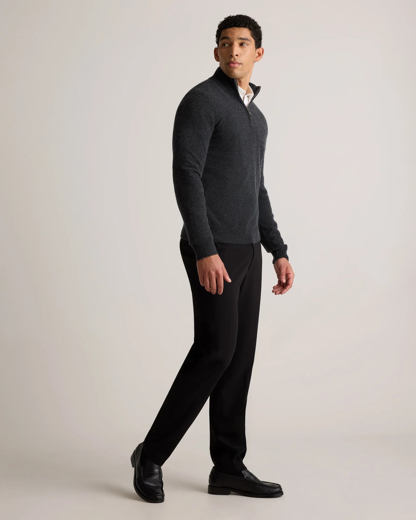 Mongolian Cashmere Quarter Zip Sweater - S / Olive Twist