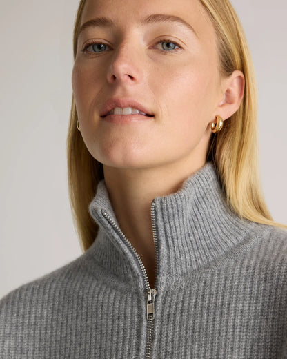 Mongolian Cashmere Fisherman Quarter Zip Sweater - XS / Ivory