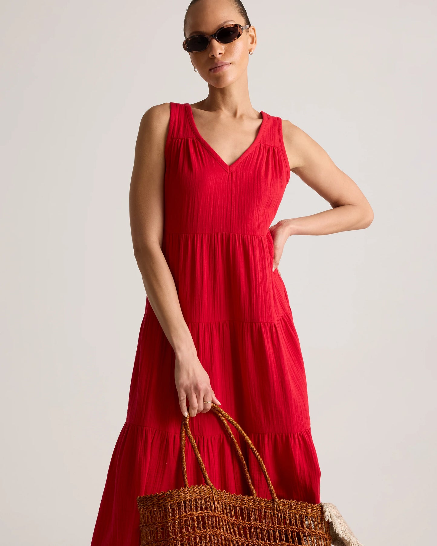 100% Organic Cotton Gauze Tiered Maxi Dress - XS / Indigo Blue