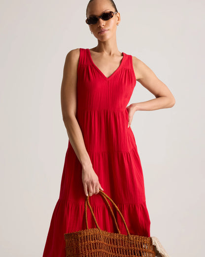 100% Organic Cotton Gauze Tiered Maxi Dress - XS / Indigo Blue