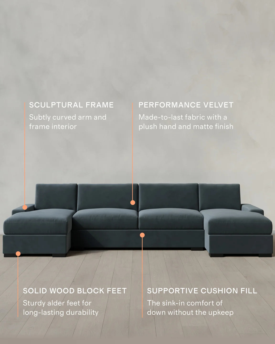 Stillman U Sectional in Performance Velvet - One Size / Java