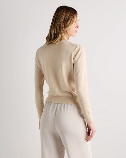 Lightweight Cotton Cashmere Crew Cardigan - XS / Heather Oatmeal