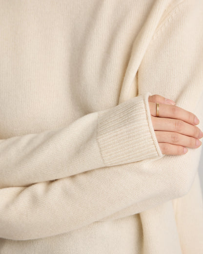 Mongolian Cashmere Boxy Crewneck Sweater - XS / Faded Denim/Brown/Ivory Variegated Stripe
