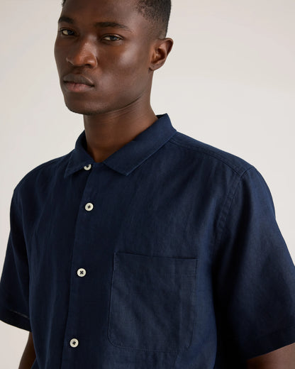 100% European Linen Camp Shirt - XS / Sky Blue Mariner Stripe