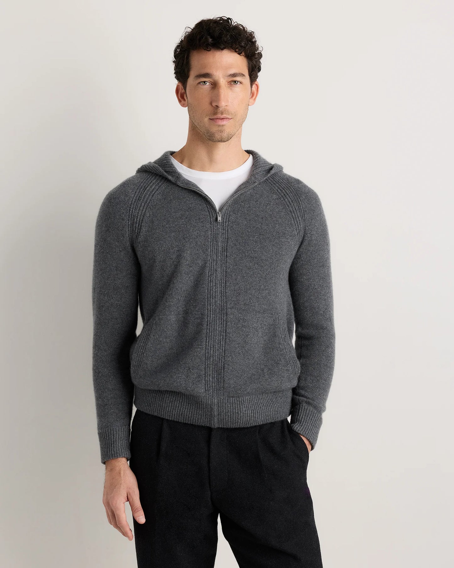 Luxe Baby Cashmere Bomber Hoodie - S / Heather Pewter