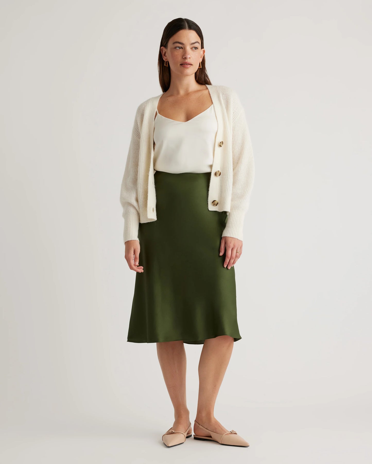 100% Washable Silk Skirt - XS / Champagne